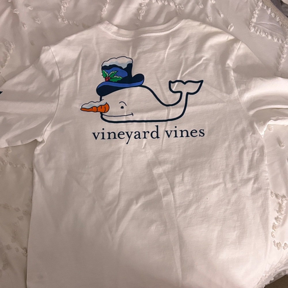 Vineyard Vines White Tee with Festive Whale